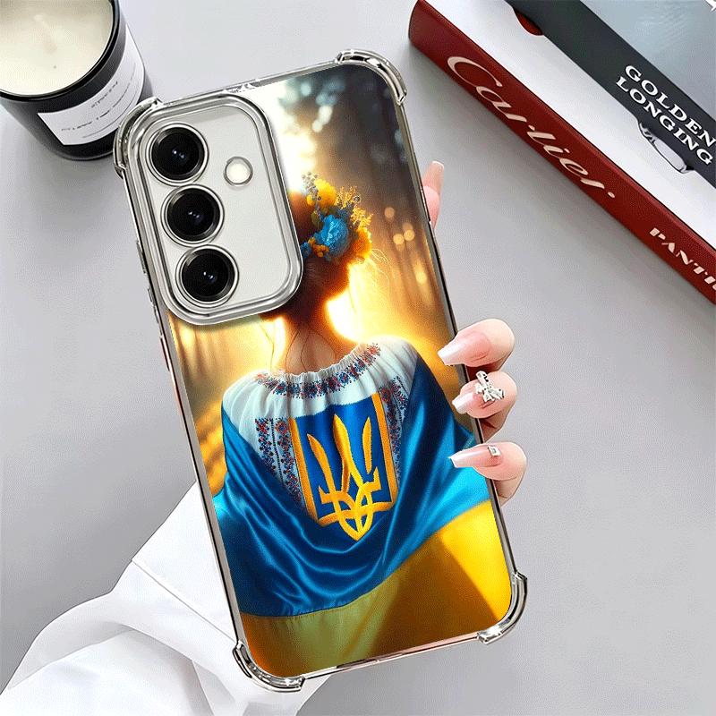 Blue Yellow Ukrainian Girl Plating Phone Case For Samsung A17 A07 A37 A57 A16 A56 A15 A55 A14 A54 A13 A53 A26 A36 A25 A35 A24 A3