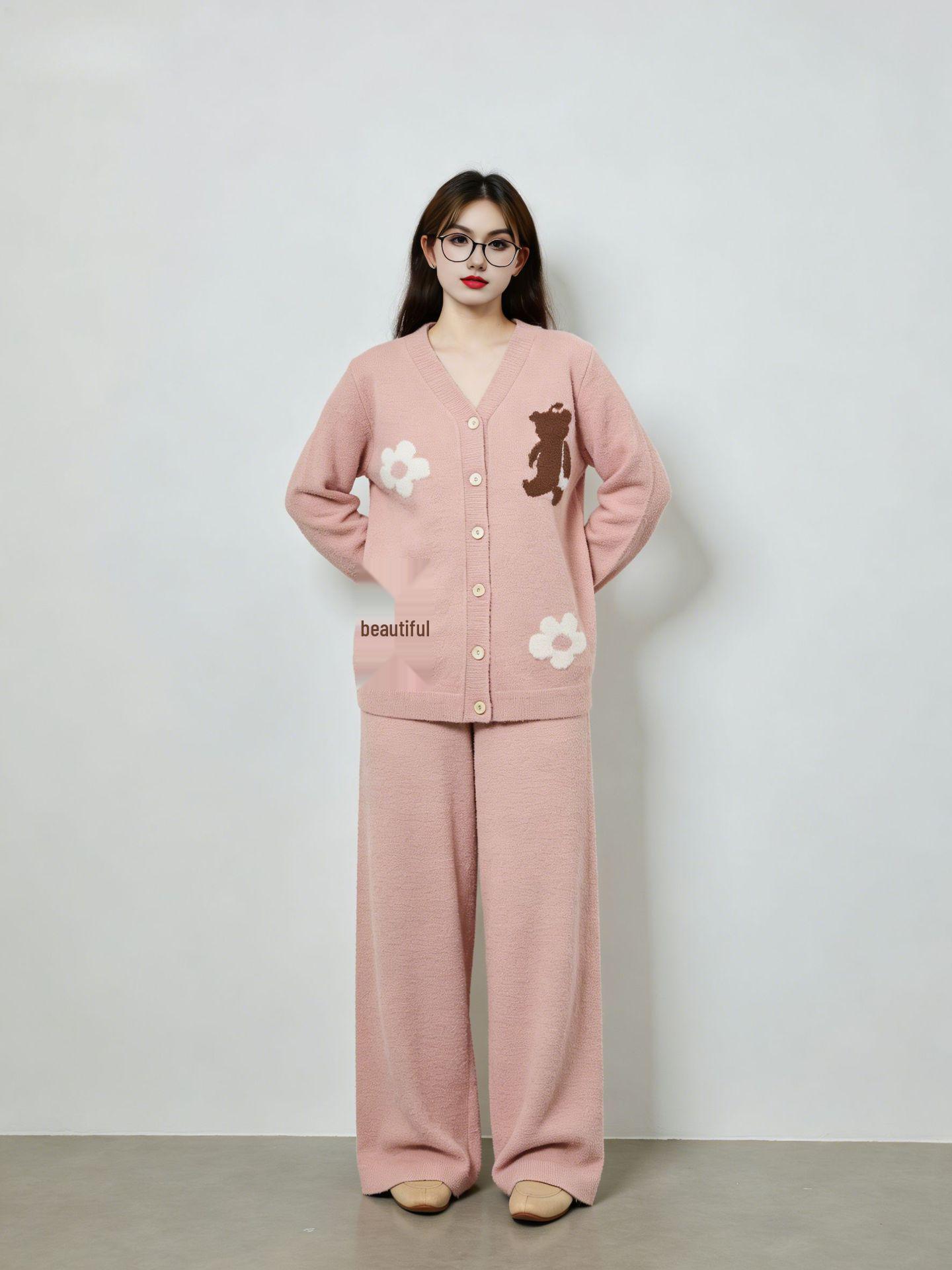 

Plus Size Women s Velvet Thick Knit Jacquard Pajama Set - 2025 Winter Collection with Free Shipping XXXL (180-220 jin) розовый