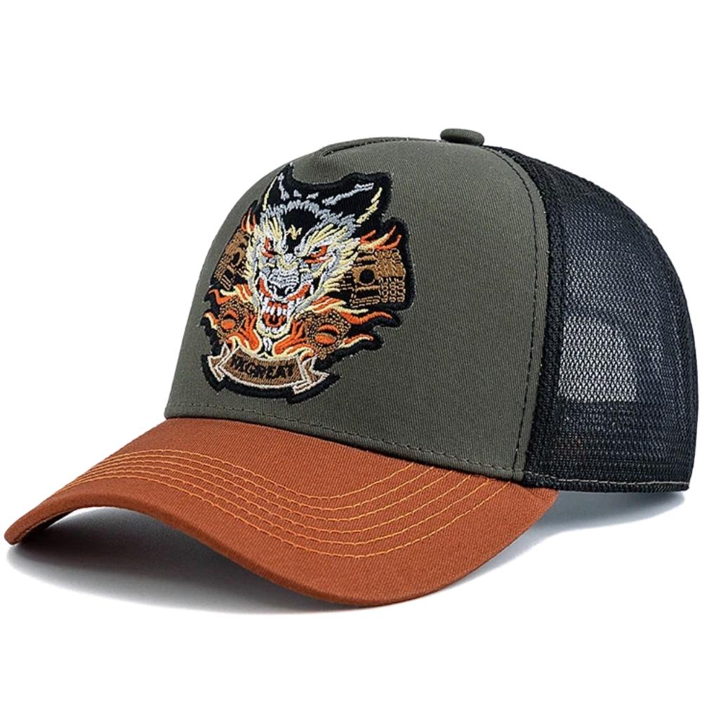 Trucker Summer Streetwear Urban Style Street Ventilated Permeable Air Her Him For Women Men Hat Mesh Truck Stitched Stitching Embroidered Dragon