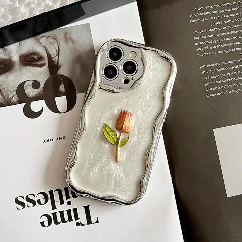 

Electroplated Epoxy Tulip Mobile Phone Case Apple 17Promax Portable Chain Iphone16 Pearl Lens All Inclusive Soft iPhone 7/8/SE 2020