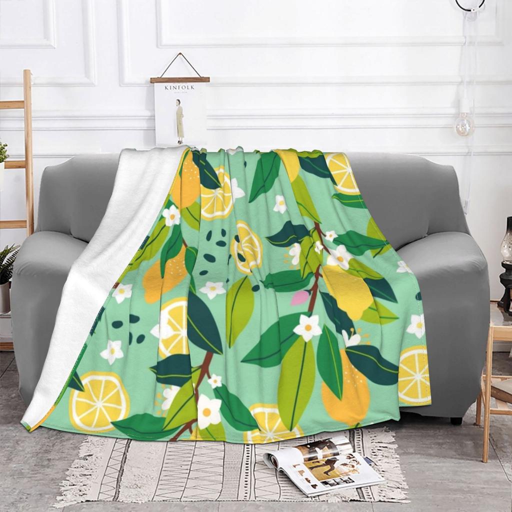 Fresh Lemons Seamless Pattern Super Warm Soft Blankets On Sofa/Bed/Travel Yellow Green Summer Citrus Fruit Pattern Seamless
