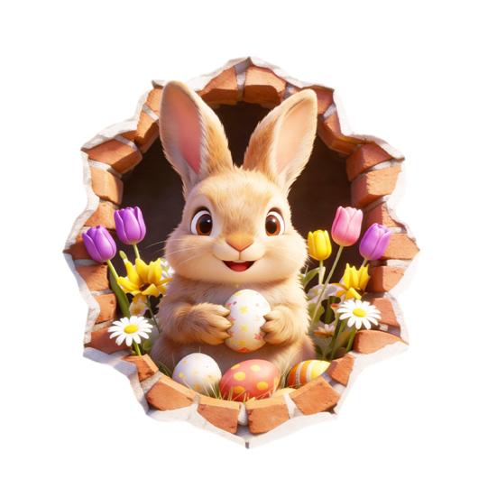 Osterwandaufkleber Lustiger Hase Rissiges Abziehbarer und Aufklebbarer Aufkleber 3D Loch Design Cartoon Selbstklebende Wandaufkleber für Kinderzimmer Spielzimmer