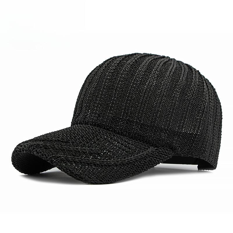 Women Knit Mesh Baseball Cap Hollow Out Crochet Breathable Sun Protection Hat Summer Casual Ribbed Peak Cap Adjustable 55-60cm чёрный