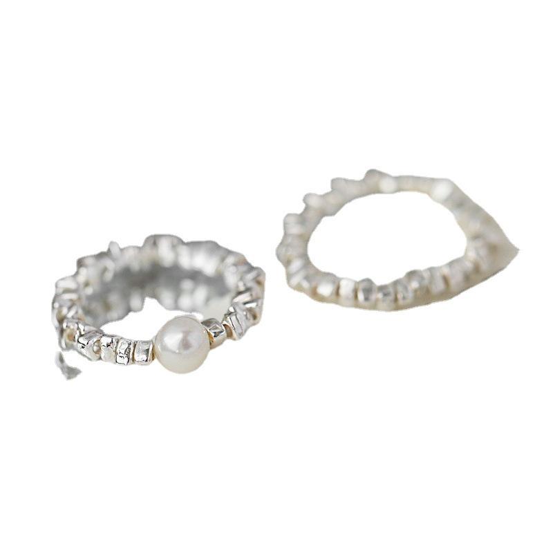 Geometrischer Perlen-Crushed-Silber-Perlen-Damenring Retro Romantisch - Cooler, Trendiger, Stapelbarer Ring für den Zeigefinger