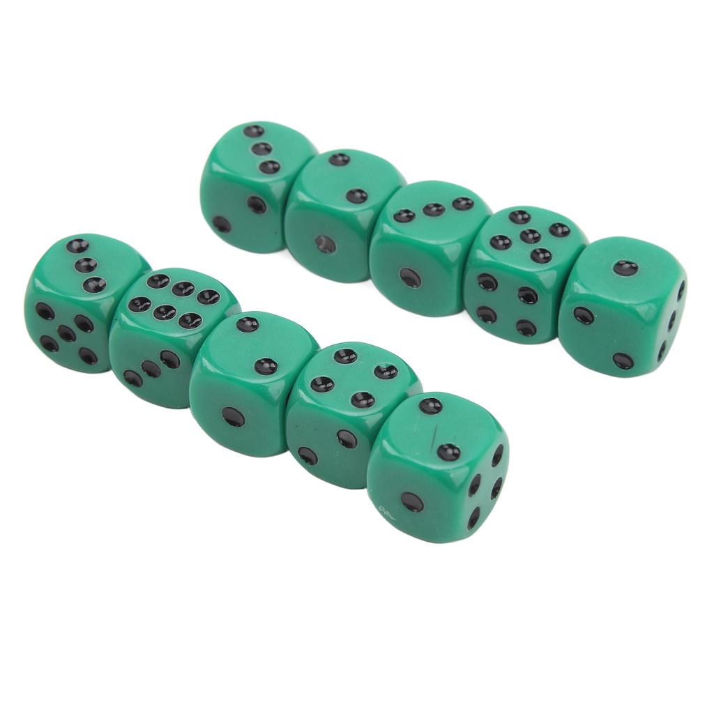 20Pcs 16mm Rounded Corner Dice 6 Sided Game Dice Set for Table Board Games Math Games Green Black