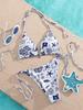 2026 European & American Sexy Double-Layer Bikini with Metal Ornaments – Printed Two-Piece Beach Swimsuit