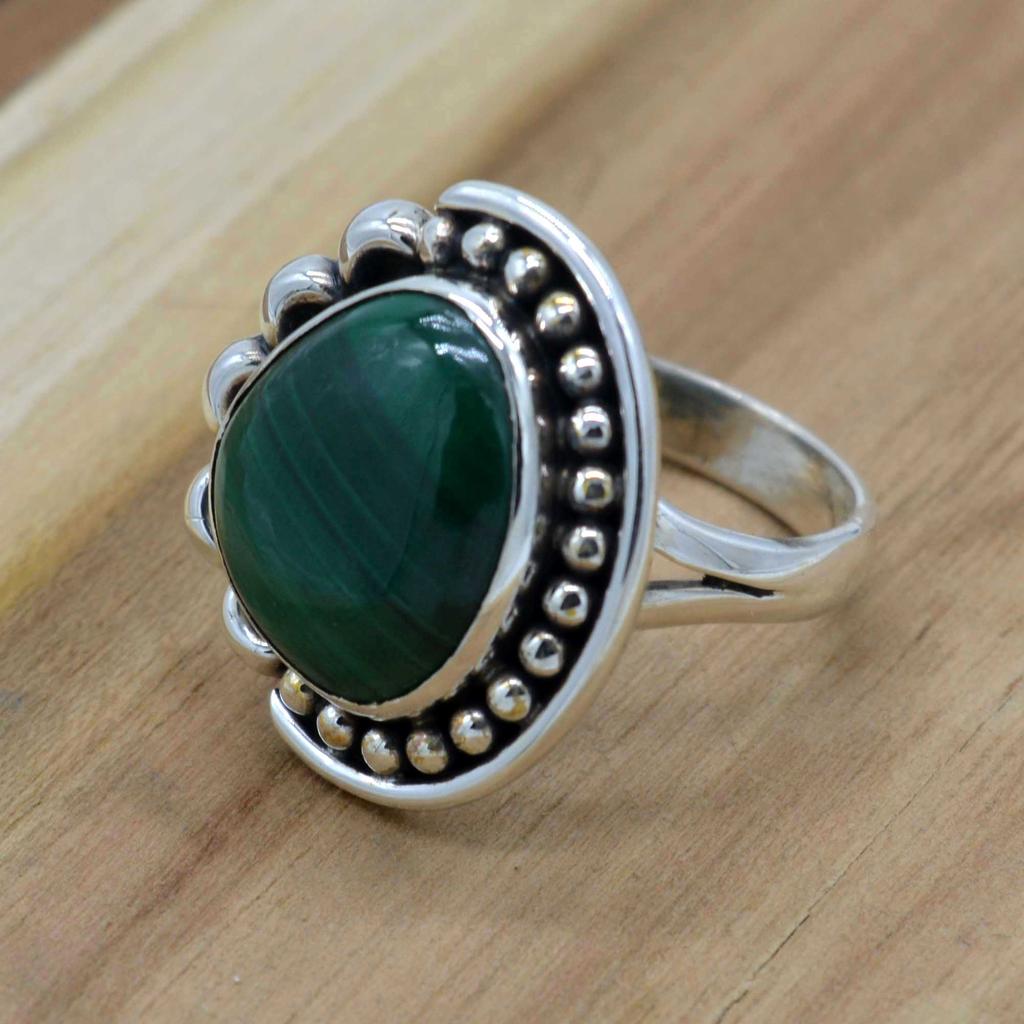 Green Malachite  925 Sterling Silver Women Ring, Natural Green Malachite Oxidized Ring Jewelry