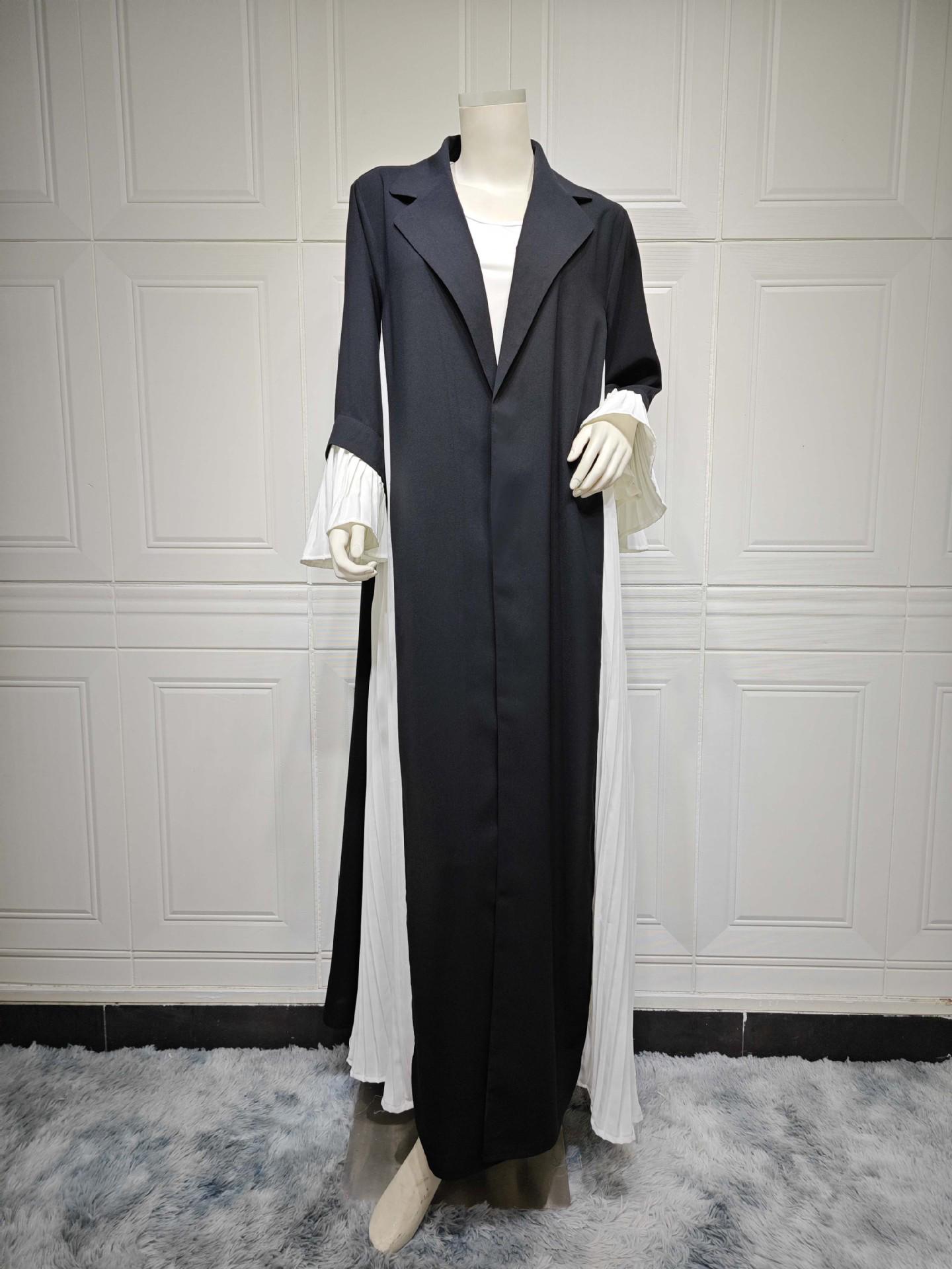

MQ112 Trendy Modest Turkish Pleated Dress & Patchwork Cardigan S чорний/білий