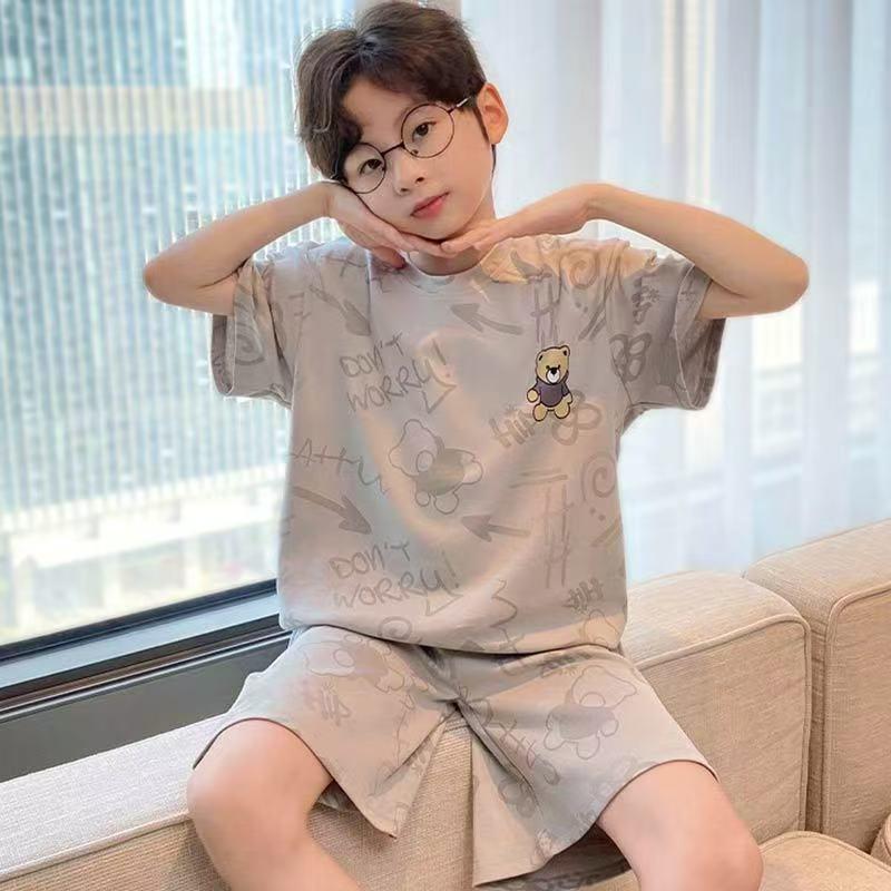 2026 Summer Boys' Nezha Cartoon Pajama Set - Round Neck, Short Sleeve, Lightweight Two-Piece for Indoor/Outdoor Wear.