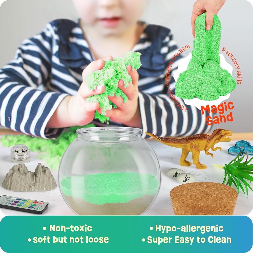 Dinosaur Terrarium Set, Birthday Gift for Boys Aged 4, 5, 6, 7, 8-12 Years, Dinosaur Toy Night Light Craft Kit, Christmas and Easter Gift for Kids