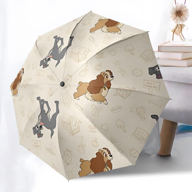 Lady und der Tramp Themen-Regenschirm mit automatischem Öffnen und Schließen, Helle Farbe, 8-Speichen, Tragbar, Geeignet für Männer und Frauen, Ein Pe