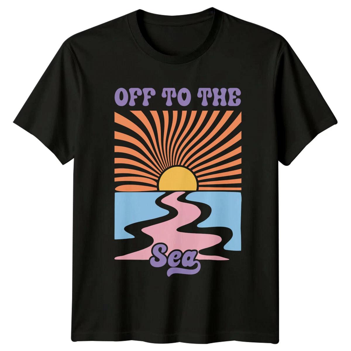 Off To The Sea Graphic T-Shirt Boho Sunburst Summer Vacation Tee XXXXL