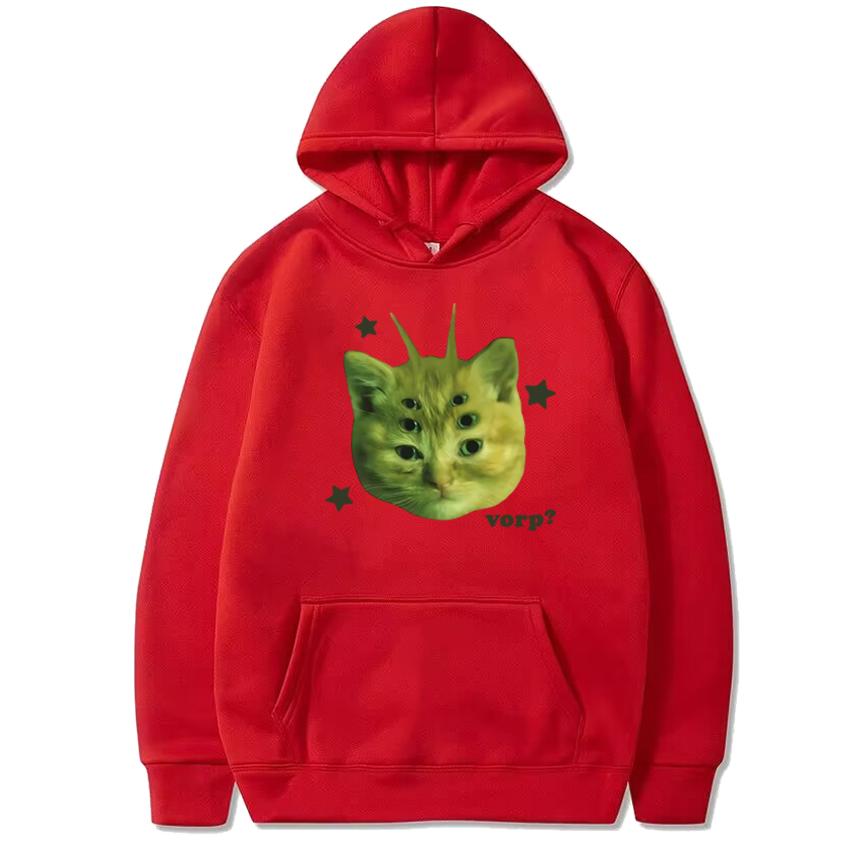 2025 New In Funny Alien Cat Vorp Meme Graphics Hoodies Autumn Winter Unisex Harajuku Fleece Sweatshirt Men Women Casual Pullover