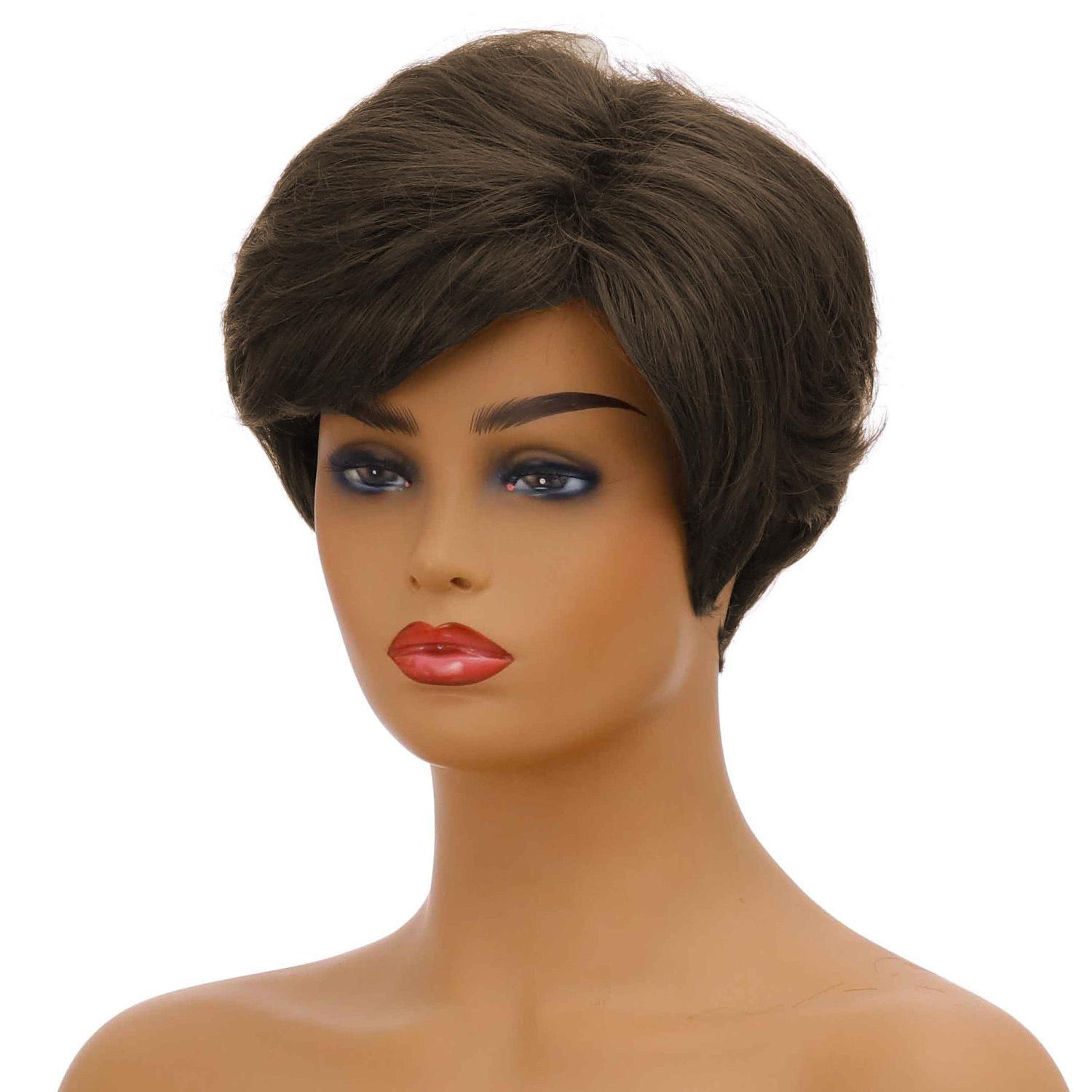 

Женские парики, женские короткие вьющиеся волосы с челкой, синтетические для ежедневного использования, косплей, натуральные коричневые смешанные парики, парики из термостойкого волокна золотисто-коричневый