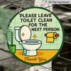 2D Flat, 1pc Round Aluminum Hanging Sign - Metal Bathroom & Restroom Sign, Light Green Cartoon Toilet Pattern - Contains a Humorous And Hygienic