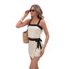 Women Casual Color Block Sleeveless Crop Vest Bow Mini Skirt Two Piece Summer Outfit