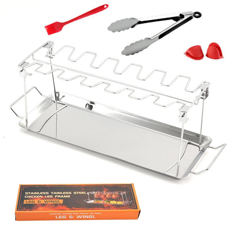 

Подставка для куриных ножек из нержавеющей стали, держатель для гриля, 12 отверстий для барбекю 5-piece set of chicken leg rack (color box)