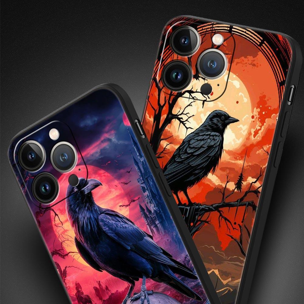 Black Raven Phone Case Cover for iPhone 17 16 15 14 13 12 11 Pro Max 17 Air Plus Shockproof Soft TPU Shell Fundas Capa Coque Bag