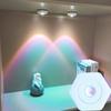 1pc Vibrant Color-Changing LED Wall Light - White Hexagonal Cat-Eye Design, Rainbow & Sunset Projection, Adjustable Brightness, Battery Operated