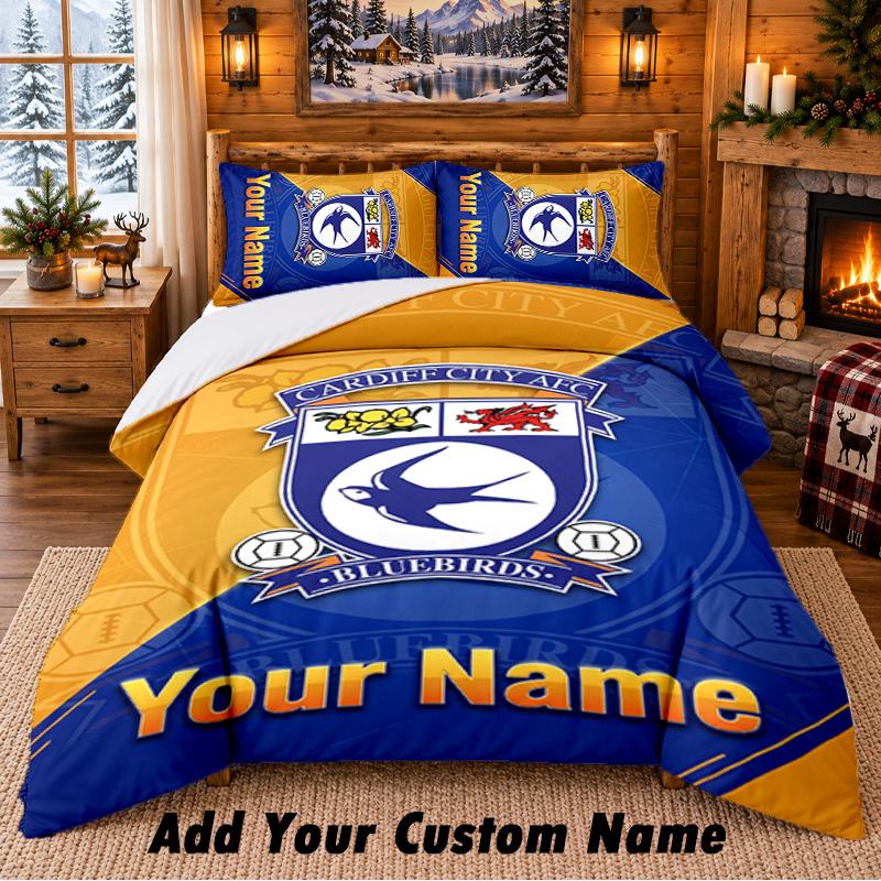 Sada povlečení Cardiff City Pattern 3ks Vlastní jméno, Prostěradlo a povlaky na polštáře Pro domácí ložnici