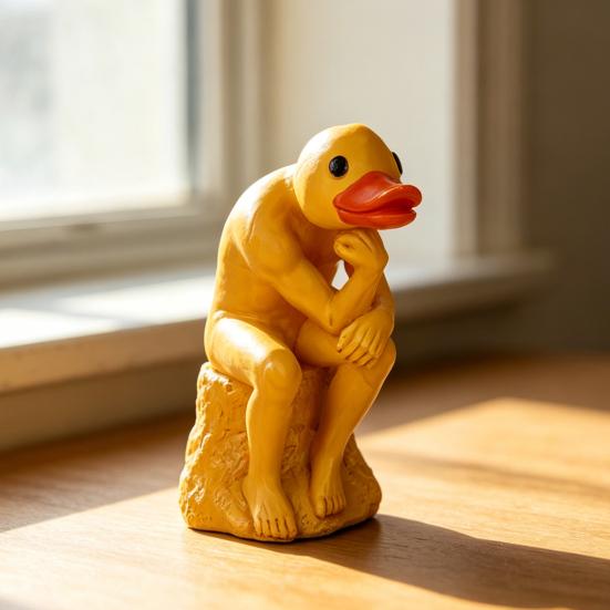 Thinking Duck Statue, Funny Duck Thinker Figurine, Little Duck Resin Sculpture for Dining Room, Office Desk Decor