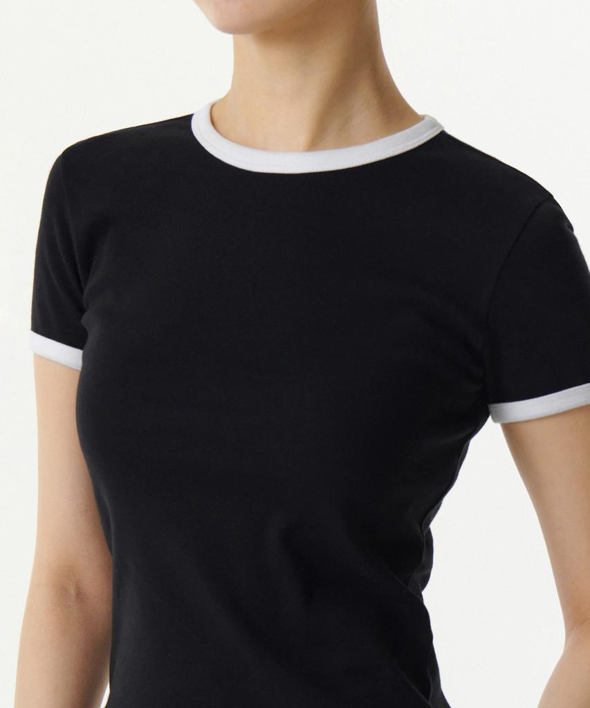 MUSINSA STANDARD WOMAN Women'S Slim Crew Neck Ringer T-Shirt [Black/White]