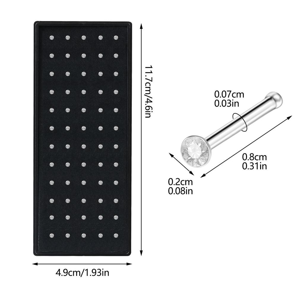 60 piezas 1.8mm Acero Inoxidable Pedrería Piercings de Nariz y Joyería para Cartílago de la Oreja