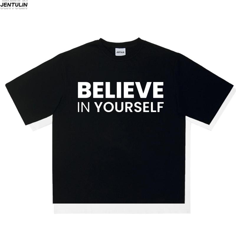 Unisexs Pure Cotton Believe In Yourself Simple Letter Print Tshirt Harajuku Retro Clothing Aesthetics Loose Top Pullover Tshirt