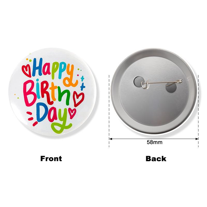 New Happy Birthday Theme Party Badge White Tinplate Handmade Birthday Badge 