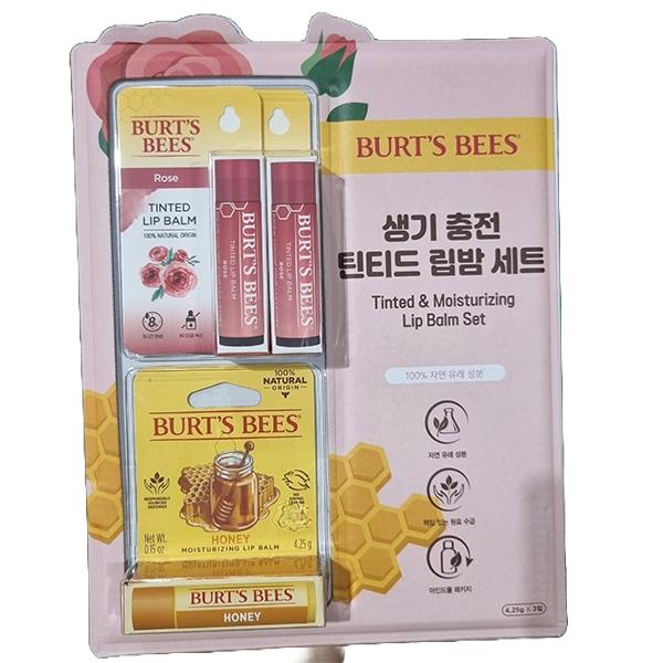 Burt's Bees Tinted Lip Balm Trio Set 4.25g x 3 pcs Rose, Hibiscus, Red Dahlia