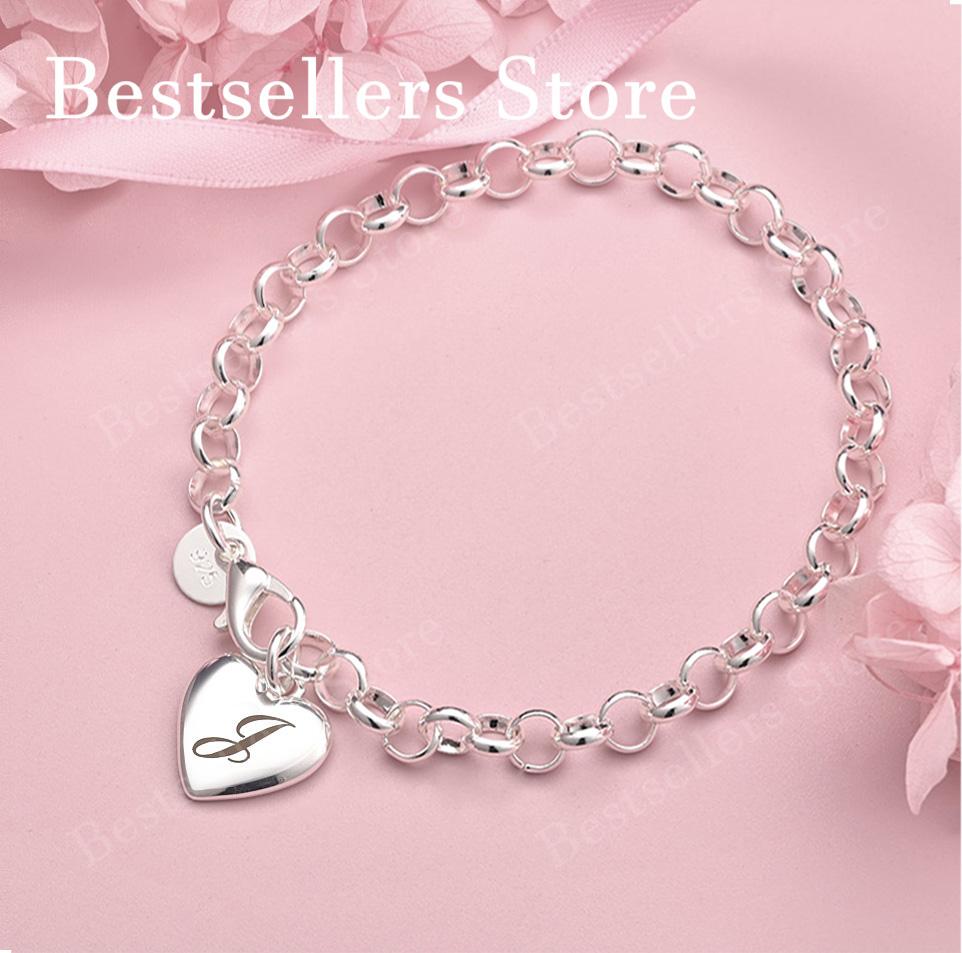 Luxury 925 sterling silver 8-inch 26 letter heart-shaped bracelet for women's fashionable wedding accessories