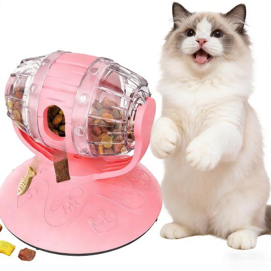 Katzen-Slow-Feeder Interaktiver Leckerli-Ausgabe-Puzzle-Feeder Drehbarer Roller Bereicherungsspielzeug für Wohnungskatzen