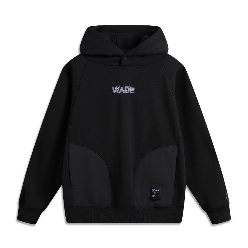Li Ning X YNG DNA Collaboration Wow Wade Series Fleece Warm Loose Hooded Letter Print Sweatshirt Men Sweatshirt Black AWDUH31-1