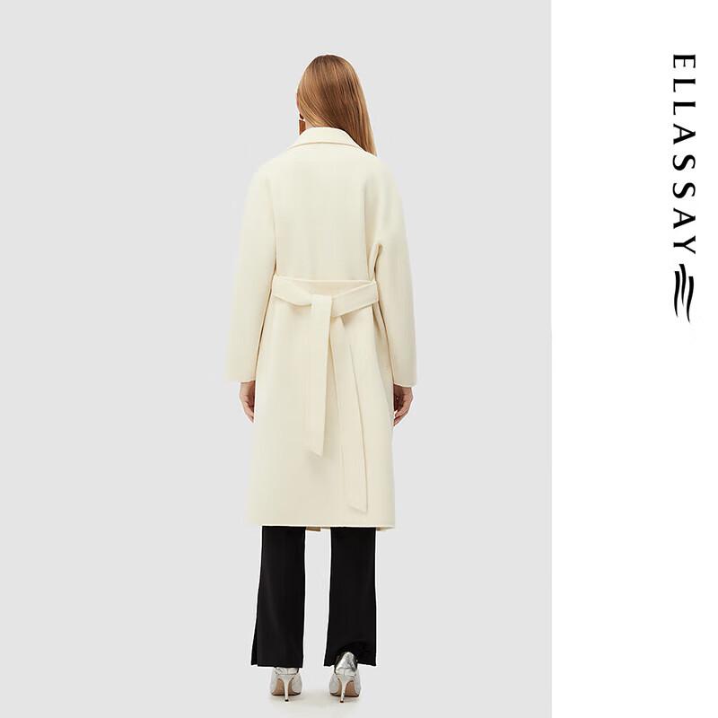 ELLASSAY Women's White Merino Wool Double-Faced Coat