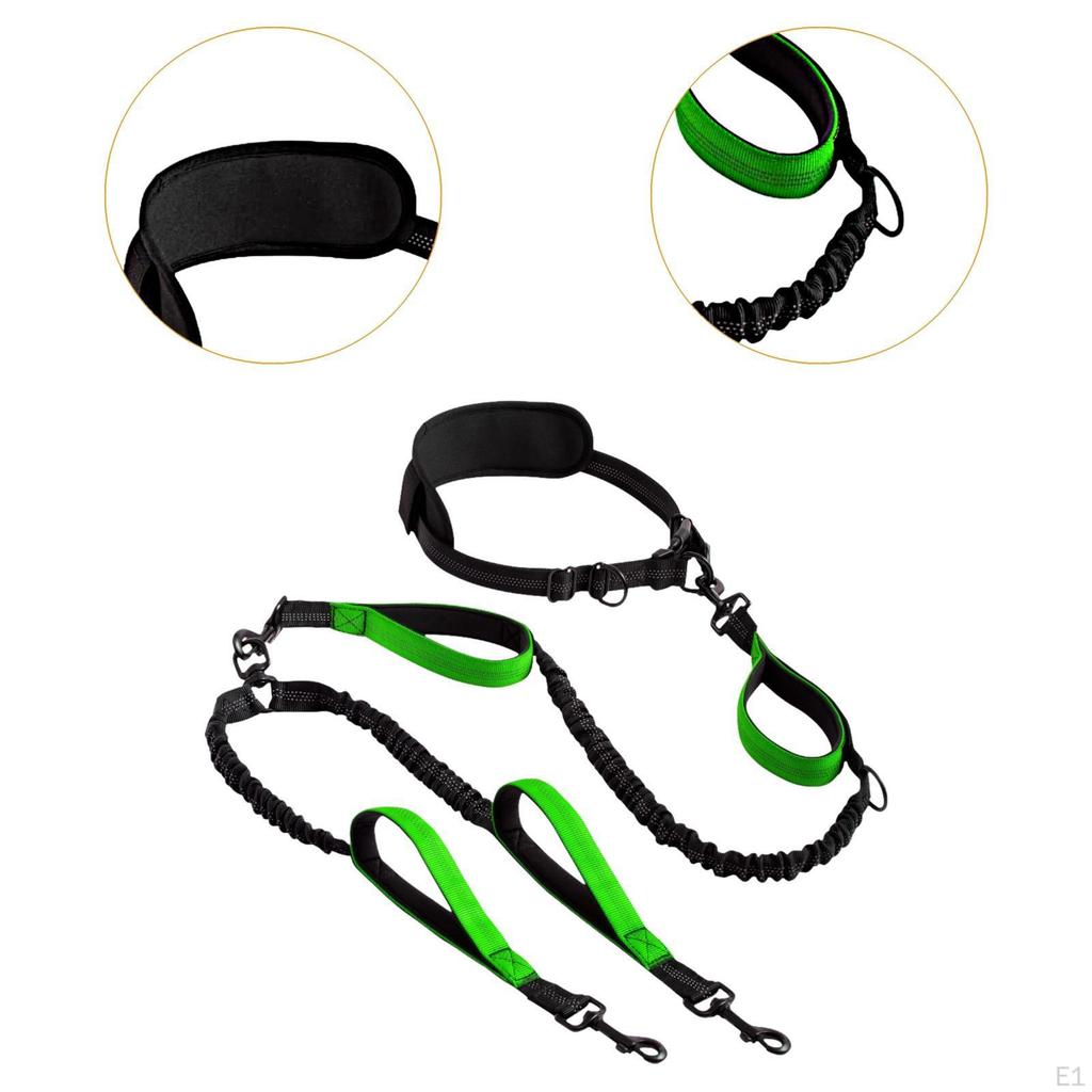Double Dog Leash Retractable Hands Free No Pull Reflective Bungees for Canicross