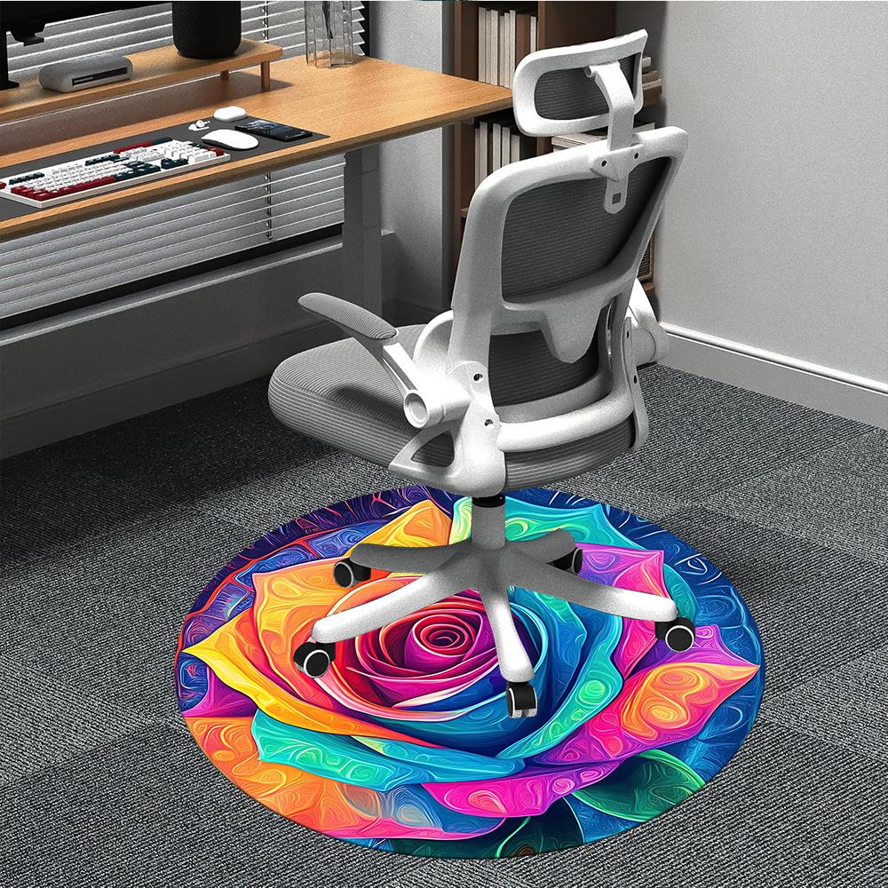 1pc Rainbow Rose Office Round Area Rug, Indoor Mat Suitable ForOffice, Under Office Chairs Bedroom Living Room Home Decor, Room Decot072