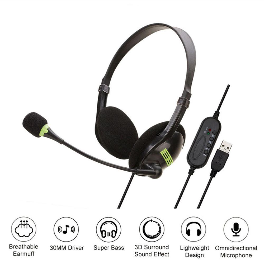 

for PC Portable Noise Cancelling Stereo USB Microphone Headphone Head Earpiece Headset Earphone чёрный