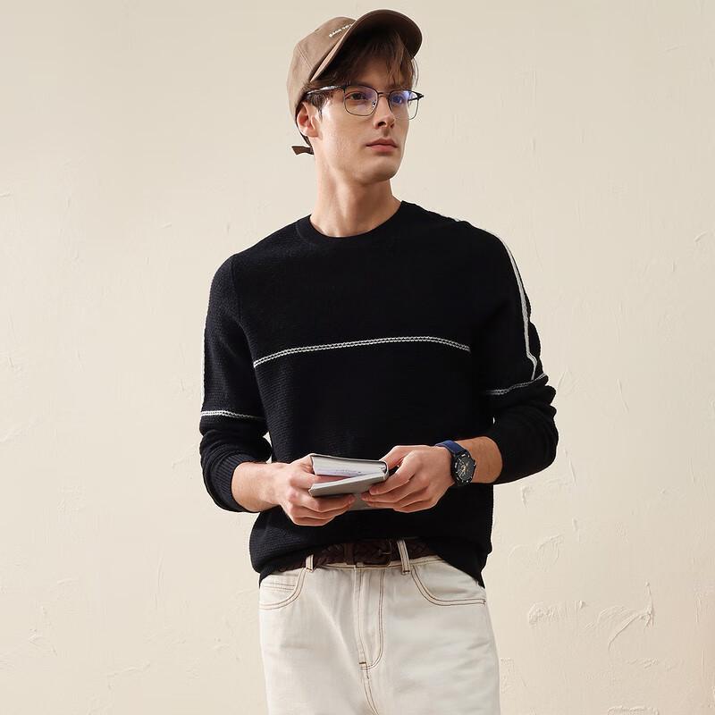 Komomboka Men's Striped Round Neck Wool Sweater