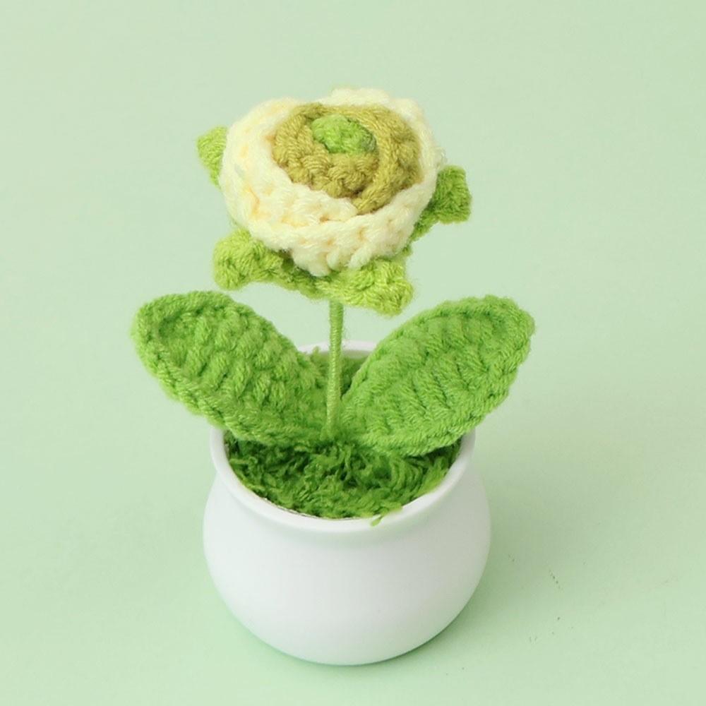 Hand-Knitted Wool Fake Flowers Set: Sunflower, Carnation, Tulip - Desktop Decor, Teacher/Student Gift, Everlasting Bouquet