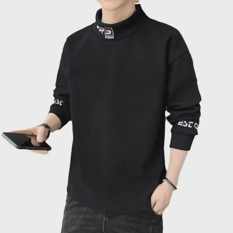 Pánská zimní mikina s polovičním rolákem a plus sametem - Hřejivá, volného střihu, trendy s dlouhým rukávem pro teenagery