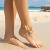 Goldene Fußkette mit Öl-Tropfen und OT-Verschluss Strand Schmuck Einfacher Anhänger mit Blume Fußkettchen Sommer