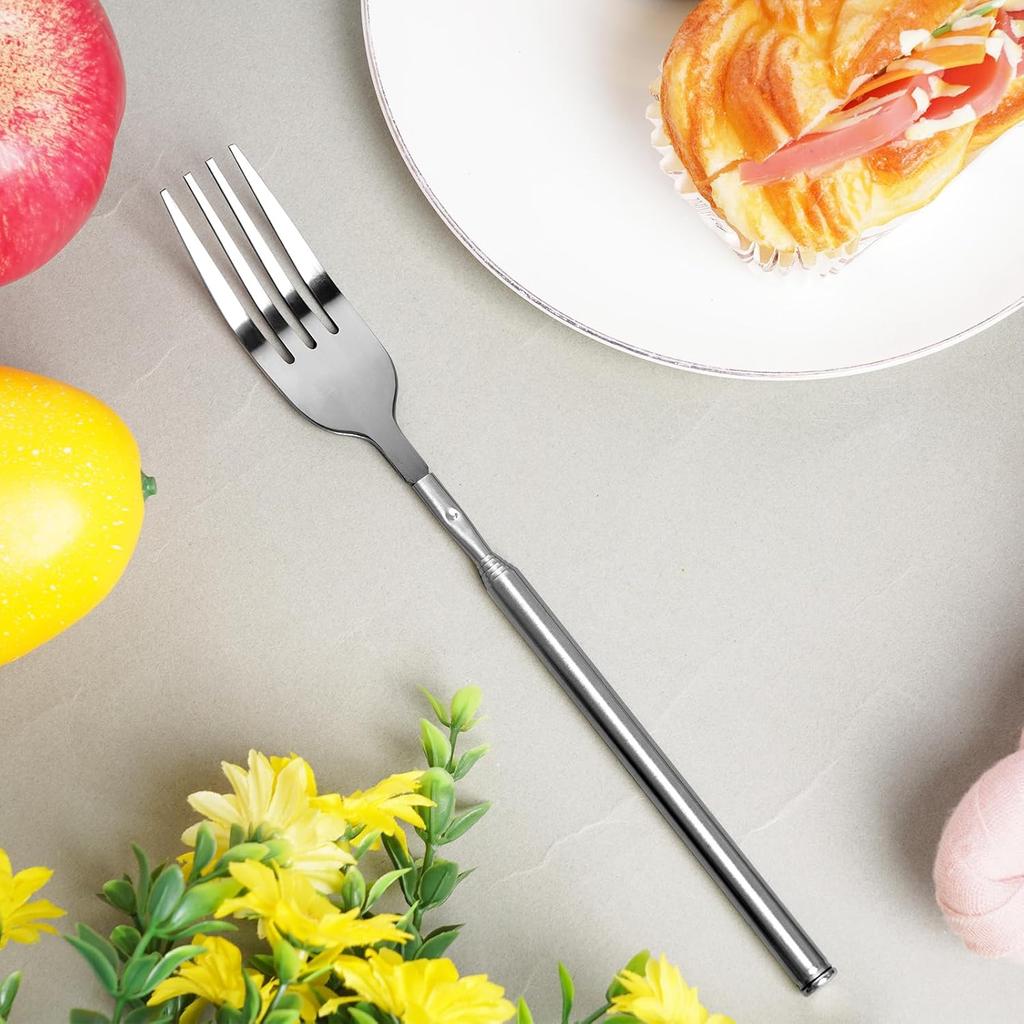 Lystaii Stainless Steel Telescopic Fork Extendable Dinner Fruit Dessert Long Handle Long Stainless Steel Retractable Fork Sturdy