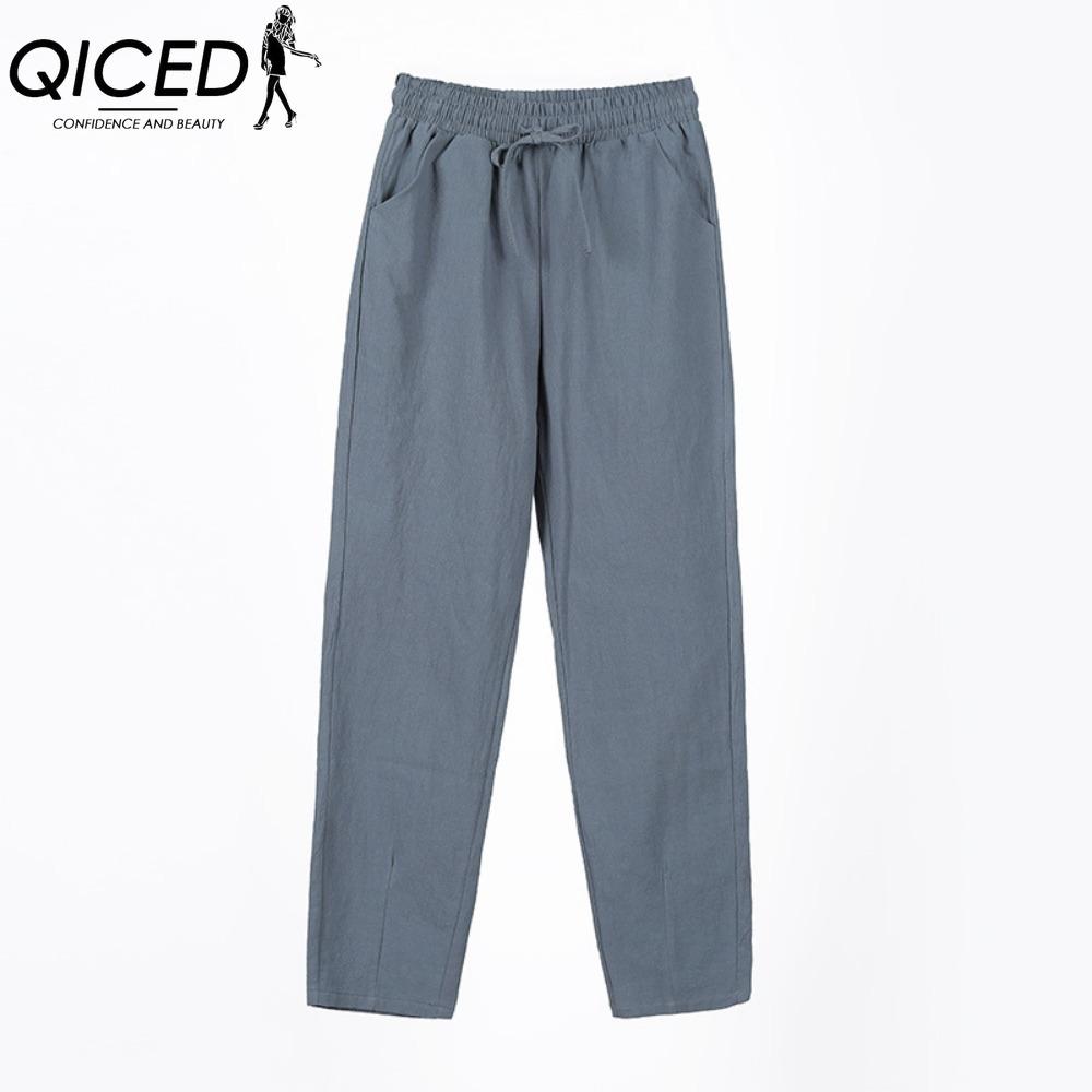 

QICED 9 Color Pure Cotton Nine Point Trousers Spring Summer Slim Straight Loose Casual Pants Women Solid Color Harem Pants XXL серый