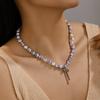 Cute Aesthetic Bowknot Pendant Necklace for Women Blue and White Porcelain Pearl Beaded Rope Chain Choker Necklaces Accessories