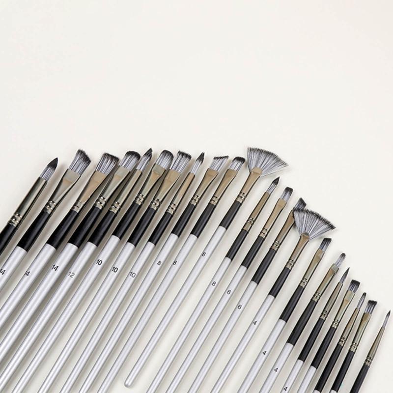 24Pcs Professional Paintbrush with Storage Case, Flat/Round/Fan/ Pointed Tip for Oil Acrylic Watercolor Rock Painting