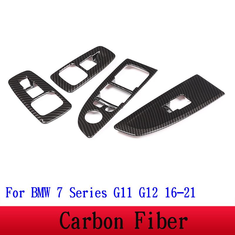

For BMW 7 Series F01 F02 G11 G12 ABS Silver/Carbon Fiber Car Window Lift Switch Button Frame Cover Trim Stickers Car Accessories