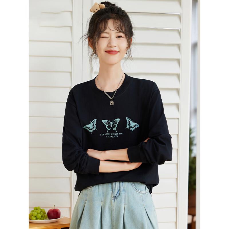 Yuzhaolin Women s Round Neck Butterfly Long Sleeve T-Shirt XL