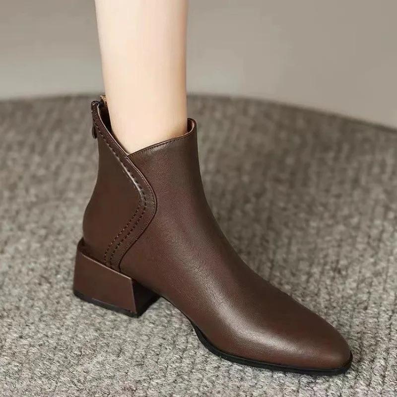 Women Ankle Boots Quality Casual Leather Boots Fashion Pointe Short Boots for Women Designer Fashion Boot Plush Warm Winter Boot