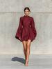 Women Solid Color High Neck Flounce Sleeve Mini Dress Elegant Casual Puff Sleeve A Line Dress
