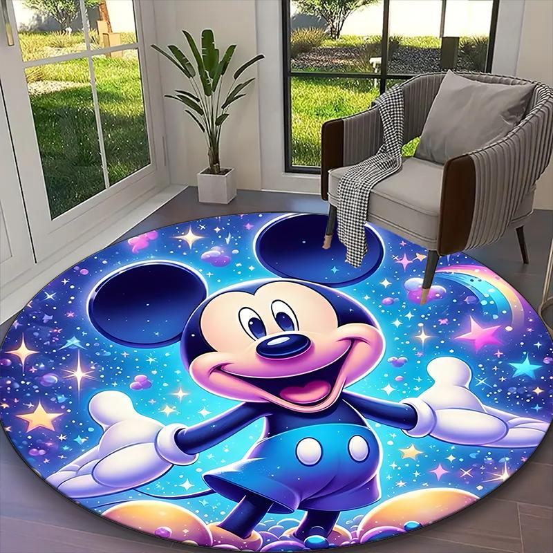1pc Round Rug Appropriate for Office, Mickey Mouse Galaxy Sparkle Floral Carpet, Versatile Printed Chair Rug, Durable Home Sofa Carpet